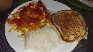 YUMMYLICIOUS 😋 🌞 BRUNCH TIME ⏲️ ☕️ 🥓 🍳 🍅 🧀 PANCAKES 🥞 🍚 🌾 💧 😊 🙏 🦸‍♂️ 🏠 🏡 👍 👌 😃