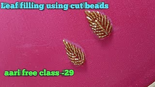 Leaf filling stich using beads /aari free class -29 /aari basic stitches/aari work for beginners