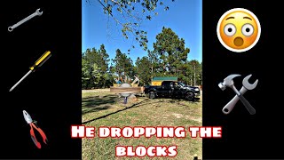 He Tried to drop the blocks on his truck(didnt work out)