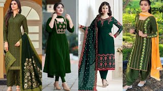 New Dark Green Colour Dress 2023//Green Dress Designing Ideas//Latest Green Outfit Ideas 2023