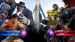 Hulk & Ryu VS Venom & Thanos (Very Hard) - Marvel vs Capcom | 4K Gameplay