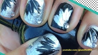 Black and SILVER FEATHER NAILS