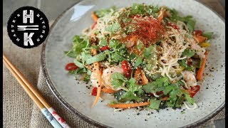 King prawn, satay noodle salad