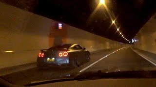 Crazy 1000bhp Nissan GTR and Supercar Tunnel Run: With Flames!