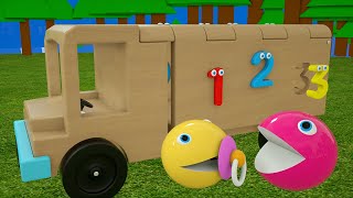 Learn Numbers with Wooden Truck Toy for Children. Colorful Number Pieces.