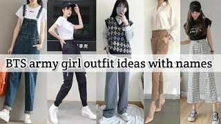 BTS army girl outfit ideas with names • BTS aesthetic outfit ideas •kpop inspired outfit ideas #kpop