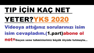 TIP İÇİN KAÇ NET LAZIM?(YKS 2020 Sizden gelen sorulara isim isim cevapladım) 1.PART #TIP #YKS #MAT