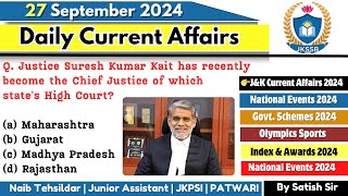 27th September 2024 | Current Affairs today | Daily current affairs for JKSSB Exams | Jkssb Tutorial