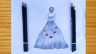 How to draw a Girl Backside with Traditional Dress || Pencil sketch tutorials || mandala art dress