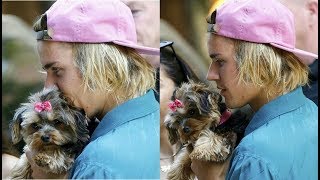 Justin Bieber with a cute fan's dog in Brooklyn, New York - July 13, 2018