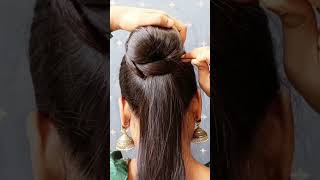 Donut bun hair style girl for long hair daily use #viralvideo #bunhairstyle #bun #simplehairstyle