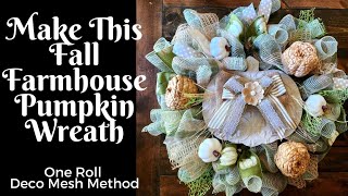 *NEW* FALL FARMHOUSE PUMPKIN WREATH | ONE ROLL DECO MESH METHOD | BEGINNER WREATH MAKING TUTORIAL