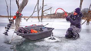 IT'S BACK!!! Early Ice Fishing A FLOODED FORREST!!! (Live Bait Jaw Jackers)