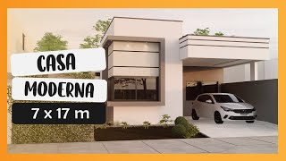 Casa Térea 7 X 17M - Projeto De Casa Terrea Com Suíte E Área Gourmet