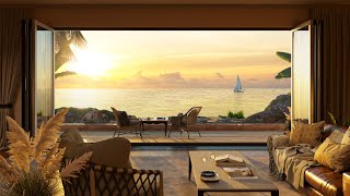 Relaxing Sea View Ambience with Sunset and Waves Sounds for Relax, Sleep, Work, Study