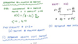 Acceleration as a Function of Position Example -1D Motion - Engineering Dynamics