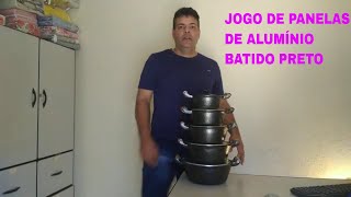 Jogo de panelas de alumínio batido craqueada preto