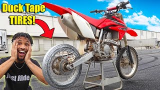 DIRTBIKE DUCK TAPE TIRES!! (Very NOT Sticky) | WheelitWork Series Pt.1