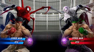 Spider-Man & Ryu VS Ryu & Spiderman (Very Hard) - Marvel vs Capcom | 4K Gameplay