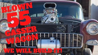 Crazy Blown 55 Chevy Gasser Wagon build for the #nonamenationals Supercharged small block four speed