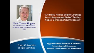 Seminar by Professor Trevor Hopper "Are Highly Ranked English Language Accounting Journals Global?"