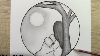 Crying girl drawing || Circle drawing for beginners || How to draw a sad girl with mask