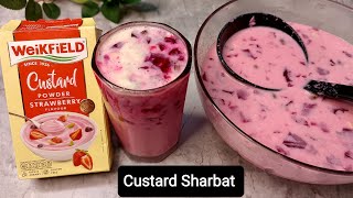 Strawberry Custard Sharbat Recipe | Custard Sharbat | How To Make Custard Sharbat | Pink Sharbat