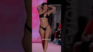 Model in Shiny Black Bikini on Fashion Show Runway #style