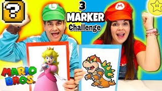 3 MARKER Challenge SUPER MARIO BROS - LOL Retos Divertidos