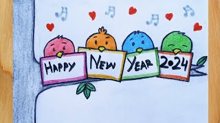 New Year 2024 drawing | Cute drawing for new year | Card for New year 2024