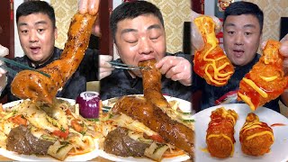 Mukbang Food | Eating Taste Delicious Onion With Sesame Paste Noodles And Fried chicken thighs