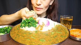 EATING SPICY DAAL CHAWAL AND SAAG #ASMR/EATING SHOW BIG BITES MUKBANG