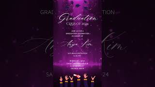 Envelope Purple Graduation Invitation Party Video - Canva Template | Class of 2024 Graduation