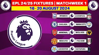 ENGLISH PREMIER LEAGUE FIXTURES MATCHWEEK 1 | MAN UNITED VS FULHAM | CHELSEA VS MAN CITY