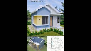 Small House Plan 5.5x6.5 House design 18x21.3 feet with 1 Bed Gable roof Reel