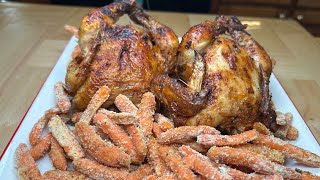 Air Fryer Roasted Cornish Hen & Parmesan Crusted Carrot Fries..