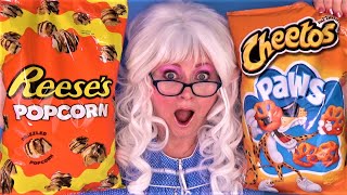 Reeses Popcorn Cheetos Paws Doritos Flamin Hot Taste Test with Granny McDonalds