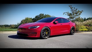 New daily driver - red 2021 Tesla Model S Plaid on SV104 wheels