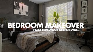 dream bedroom makeover | apartment friendly faux limewash accent wall