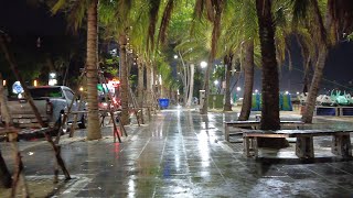 Night walk in rain on pattaya beach road