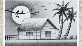 How to draw easy scenery drawing of nature beautiful village house drawing easy step by step