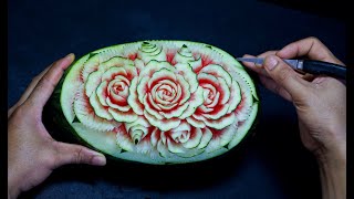 How to make Rose Watermelon Carving | Vegetable Carving Tutorial