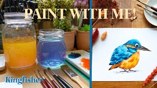 Paint with me! A Watercolor bird Kingfisher! 🐦- ¡Pinta un Martín pescador en acuarela!