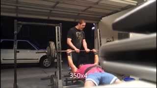 Bench press 350x4, Close grip incline 250x4