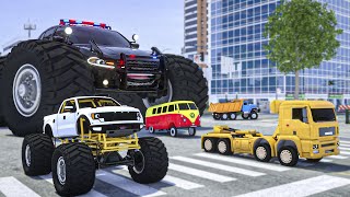 Fire Truck Frank Helps Taxi | Monster Truck was Eaten by an Alien | (WCH) Police Truck Cartoon