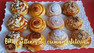 Bollos rellenos de crema pastelería🍩  شنيك بي قشدة باتسيير لديدة وسهلة👌😋