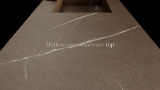 Cleaning the bathroom worktop in HOLLOW-CORE STONEWARE