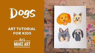 Dogs | Easy Kids Watercolor Art Lesson by Nicole Miyuki of Let's Make Art