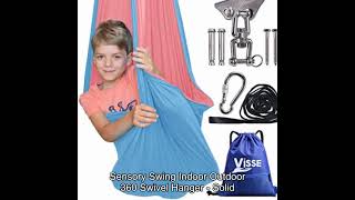 Sensory Swing Indoor Outdoor + 360° Swivel Hanger - Solid Indoor Swing for Kids & Adults - Helps