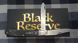 ROUGH RYDER BLACK RESERVE TRAPPER WITH BASKETWEAVE PAKKAWOOD, RRR2560, EVERYDAY CARRY, EDC,